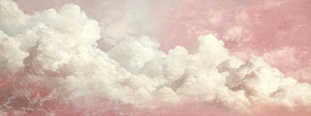 Sticker - Fluffy clouds in pink sunset sky with soft pastel colors and Copy Space for text placement