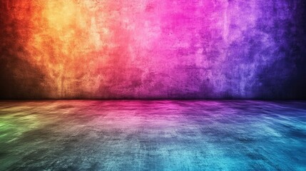 Wall Mural - Colorful gradient wall and floor background with vibrant hues across the surface creating an abstract artistic setting with ample Copy Space.