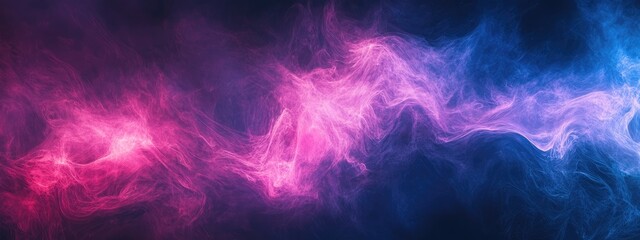 Wall Mural - colorful abstract smoke waves on a dark background with gradient hues of pink and blue with copy spa