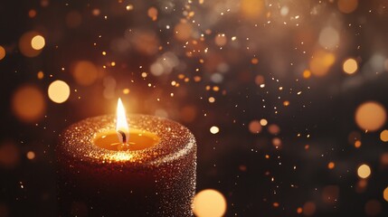 Wall Mural - glowing candle with shimmering effects and bokeh lights in warm tones creating a tranquil ambiance s