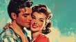 © Johannes - Portrait of a beautiful romantic couple in love. Man and woman. Vintage illustration in comic style. Movie poster in 1950s style.