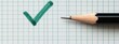 © GenZGraphics - Green checkmark drawn on graph paper next to a sharpened pencil with copy space for text