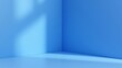 © Din Nasahrudin - Interior corner wall room blue 3d background of abstract window light stage scene or empty product studio showroom display and blank presentation podium pedestal platform perspective table backdrop.