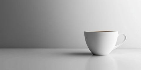 Sticker - Minimalist white coffee cup on a smooth surface with soft shadows and subtle gradient background featuring ample copy space.