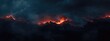 © GenZGraphics - Dramatic volcanic landscape at night with glowing lava and dark smoky skies featuring ample Copy Space for text placement