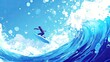 © qois - Surfer rides giant wave, ocean background, sunny sky, summer action, travel poster