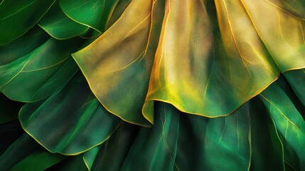 Poster - Colorful leaf texture with flowing layers in green and yellow hues showing natural patterns and rich detail for design use Copy Space available