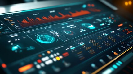 Wall Mural - futuristic digital interface display with data visualizations and widgets