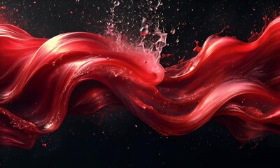 Wall Mural - A dynamic swirl of red fluid, resembling flowing fabric or paint, set against a dark background, creating a sense of movement and energy.