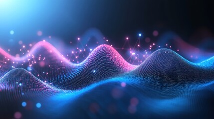 Wall Mural - Abstract Digital Waveform: Neon Blue and Pink Particle Flow