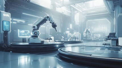 Wall Mural - futuristic robotics laboratory with advanced automation technology