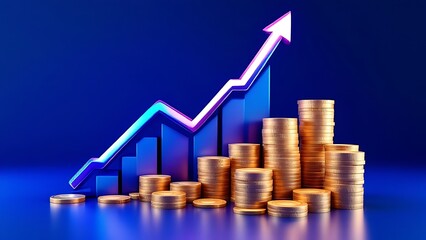 Wall Mural - finance stock growth chart investment graph on 3d diagram background with up arrow digital analysis 