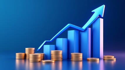 Wall Mural - finance stock growth chart investment graph on 3d diagram background with up arrow digital analysis 