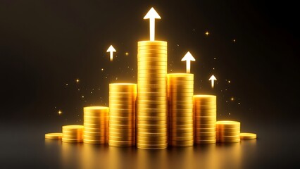 Wall Mural - growth money business increase finance profit on 3d investment background with coin stock wealth arr