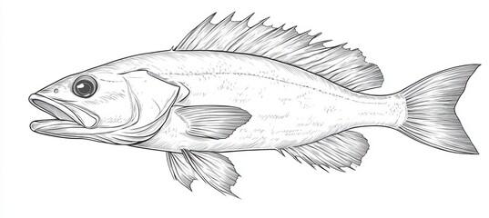 Wall Mural - black and white illustration of a fish, isolated on a white background. stylized animal.