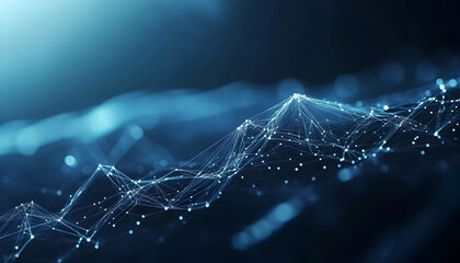 Blue digital binary network background with abstract coding and algorithm data flow -
