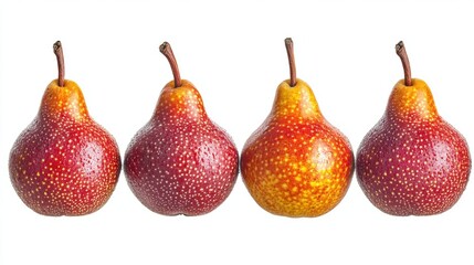 Wall Mural - Fresh and Juicy Red Pears Displayed in a Row on White Background