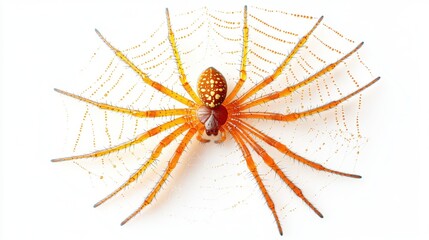 Colorful spider with intricate web on a white background