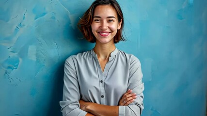 Wall Mural - The Woman with Blue Background