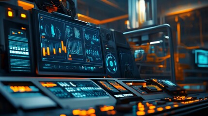 Wall Mural - futuristic control panel with advanced digital interfaces and displays