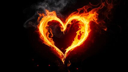 Poster - Flames form a heart shape creating a passionate and fiery ambiance against a dark background