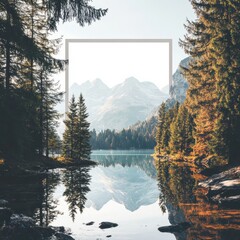 Leinwandbilder - Beautiful nature setting with mountains reflected in calm water, perfect for adding custom text or design elements. Generative AI