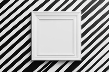 Wall Mural - Modern artistry in a stark black and white setting showcases an empty frame against bold diagonal stripes