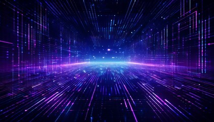 a vibrant, abstract image with glowing purple and blue lines. the lines seem to shoot out from the c
