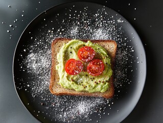 Wall Mural - Avocado toast on black plate