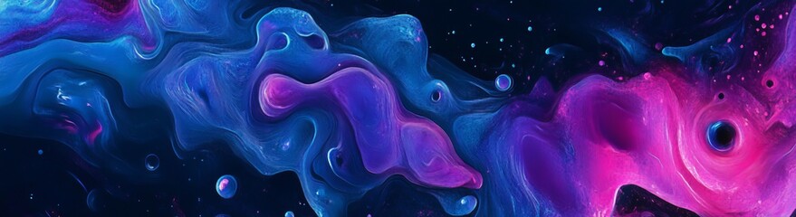 Wall Mural - Vibrant gradient abstraction, blue and purple hues, fluid organic shapes, dark backdrop, digital vector illustration, high-resolution design