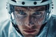 © Surachetsh - male ice hockey player is shown up close in full gear, his focused expression perfect for advertising sports equipment and safety gear.
