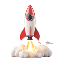 Poster - A startup rocket launching into space, symbolizing innovation and business growth, 3D rocket in space Business startup and business growth concept, isolated on transparent background