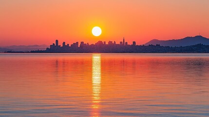 Poster - Sunset Over City Skyline Urban Landscape Gigapixel Quality Vibrant Environment Scenic View