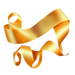 Wall Mural - Gold ribbon curled on black background for celebratory or decorative purposes on white background , cut out.