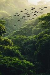 Wall Mural - Birds flying over forest