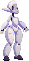 Poster - Futuristic robot character and digital mascot or cyber droid, cartoon vector. Futuristic cyborg or robotic android bot as animal or human creature for futuristic cyber alien robot mascot character