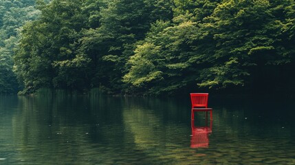 Wall Mural - Red Chair on Lake