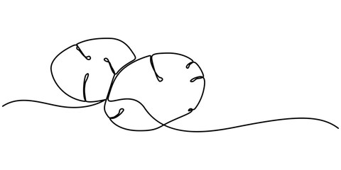 Potatoes vector illustration. One continuous line drawing art illustration with lettering organic potatoes, One line drawing features two potatoes in a simple and elegant continuous line, creating.