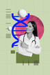 © deagreez - Vertical art banner collage of happy doctor girl show chromosomes wear robe clinic practitioner geneticist healthcare concept
