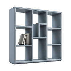 Wall Mural - Modern Blue Bookshelf with Empty Compartments on Transparent Background