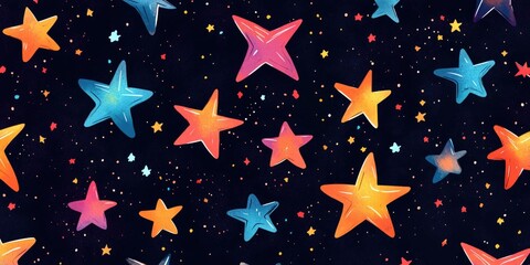 Wall Mural - colorful stars on black background