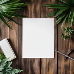 Poster - Clean space with empty paper surrounded by greenery for creative ideas and notes in a natural setting. Generative AI