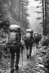 Sticker - Group of Hikers in Black and White