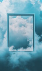Aufkleber - Cloudy sky with an empty frame for text in a serene blue atmosphere and soft fluffy clouds in the background. Generative AI