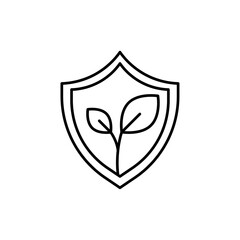 Shield with leafs icon in liner stroke style