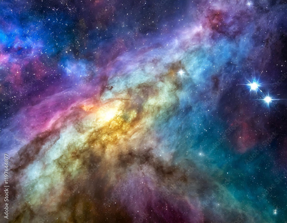 Cosmic Dance of Stars and Nebulae in a Deep Space Background Stock ...