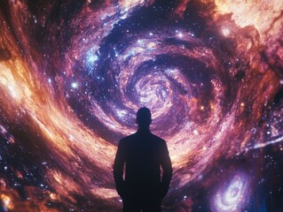 Wall Mural - man near spiral galaxy