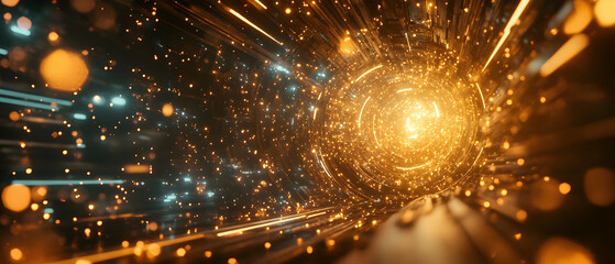 Wall Mural - dazzling stage with golden rays and sparks creating an energetic and captivating atmosphere for a ba
