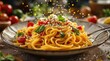 © Shiva ❣️Vishnu - delicious plate of spaghetti with garnish and colorful ingredients, representing authentic Italian cuisine and a delightful dining experience