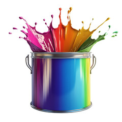 Wall Mural - a vibrant rainbow paint splash erupts from a metallic paint can against a black background.